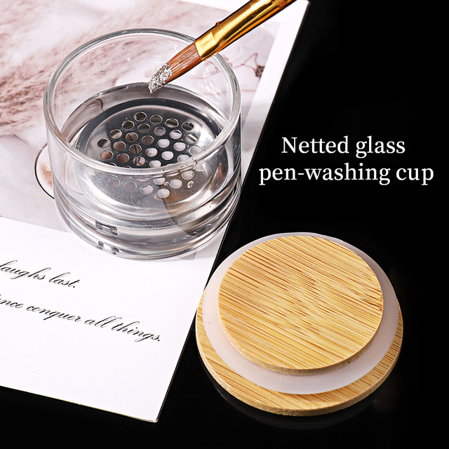 Crystal Glass Nail Art Brush Cleaner Sequin glitter Washing Cup  Professional Nail Tools With Cover Stainless Steel Mesh - AliExpress